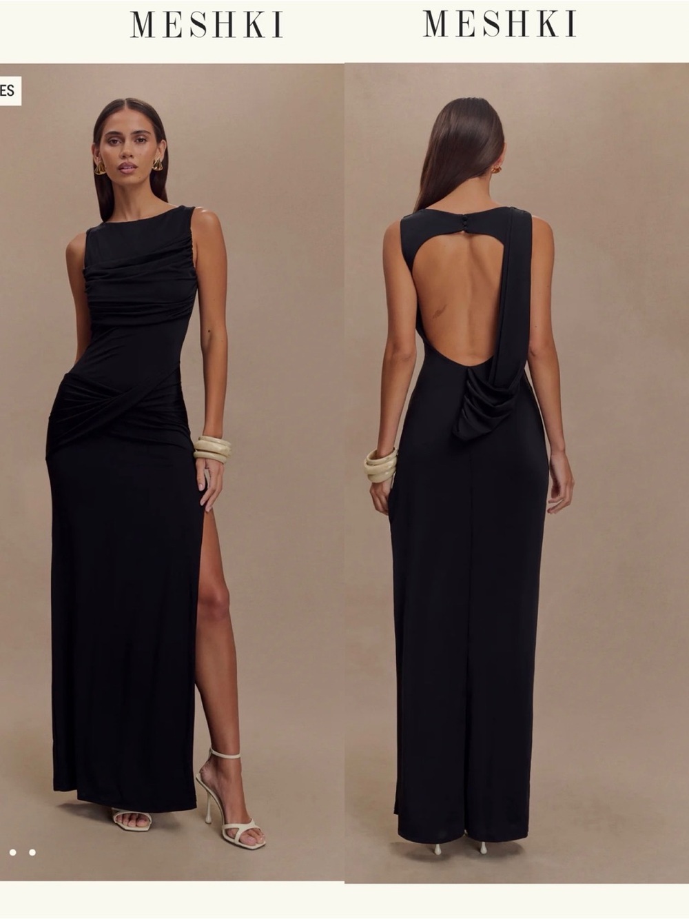 NWT Meshki Black Henley Slinky Drape Maxi Dress